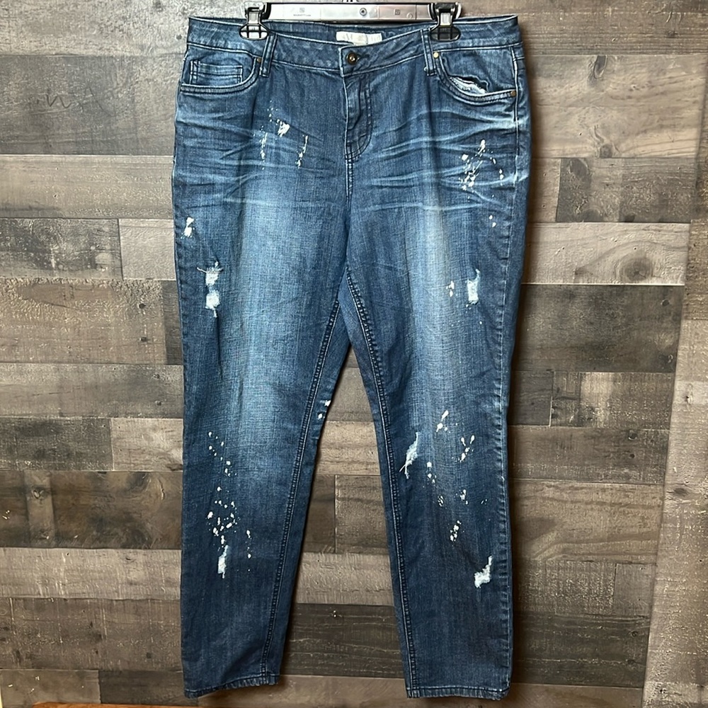 Boston Proper Distresses And Spot Bleached Blue Jeans